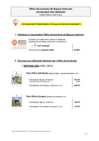 Catalogue des services - Tarifs