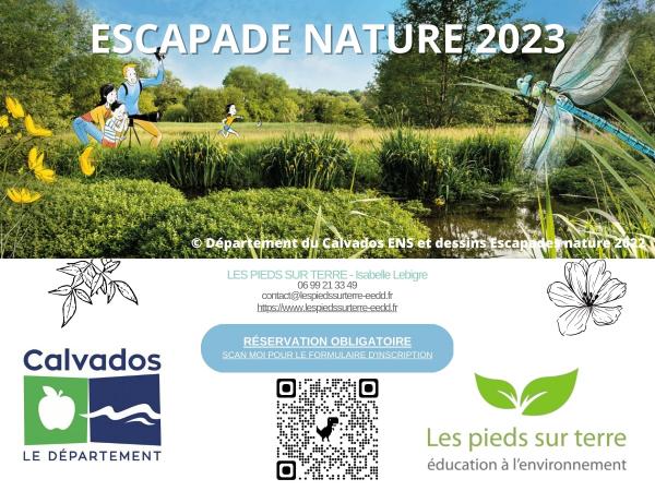 Affiche-animations-Escapade-Nature--lespiedssurterre_isabellelebigre-2023.jpg | © DepartementCalvadis_Escapade_Nature_lespiedssurterre_isabellelebigre2023